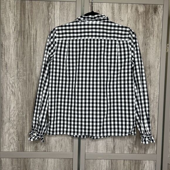 J Crew Gingham Button Up Shirt Black White Checkered Ruffle Trip Size 2 - Picture 7 of 7